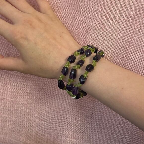 Vintage Handmade DTR China 925 Sterling Amethyst +Peridot Chip 3 Strand Bracelet - Picture 5 of 5
